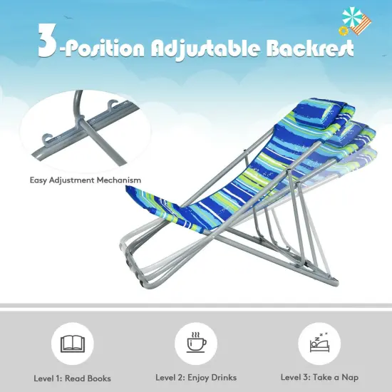 Portable Beach Chair Set of 2 with Headrest Blue {5}
