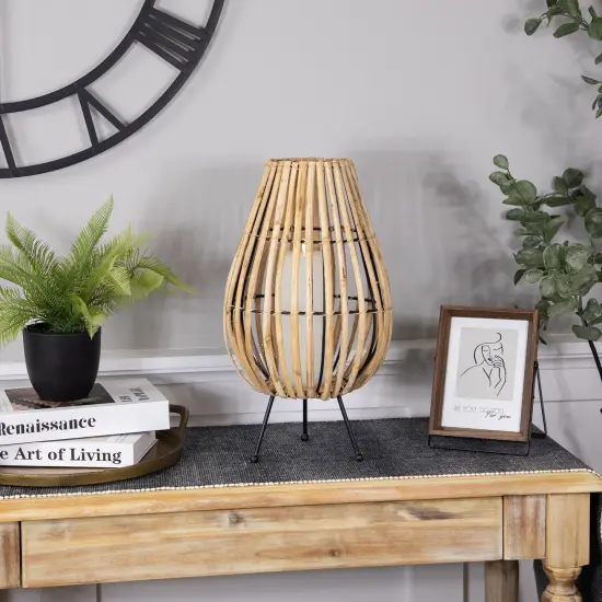 Northlight Rattan and Iron Pillar Candle Holder - 17" - Natural Rattan Brown {3}