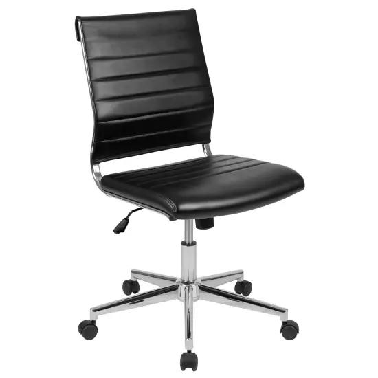 Merrick Lane Corrina Ergonomic Swivel Office Chair Ribbed Back and Seat Mid-Back Armless Computer Desk Chair with Metal Base Black {1}