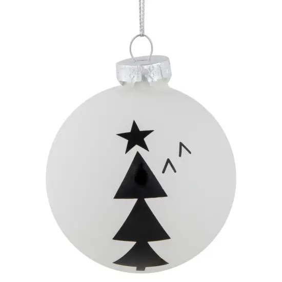 Northlight Star Topped Trees Glass Ball Christmas Ornaments - 3" - White and Black - 4ct {4}