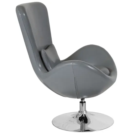Merrick Lane Soro High-Back Egg Style Lounge Chair With 360° Swivel Metal Base Gray LeatherSoft {5}