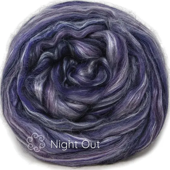 Silk Merino Blended Roving. Soft Combed Top Fiber for Spinning, Felting, & Fiber Arts. Night Out {1}