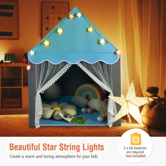 Kids Playhouse Tent with Star Lights and Mat Perfect for Birthday Gift Blue {3}