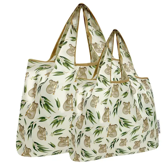 Wrapables Large & Small Foldable Tote Nylon Reusable Grocery Bags, Set of 2, Koalas {1}