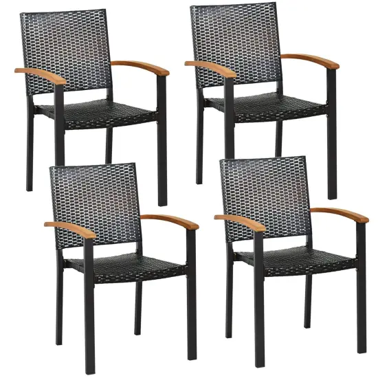 Patio PE Rattan Dining Chairs with Powder-coated Steel Frame {1}