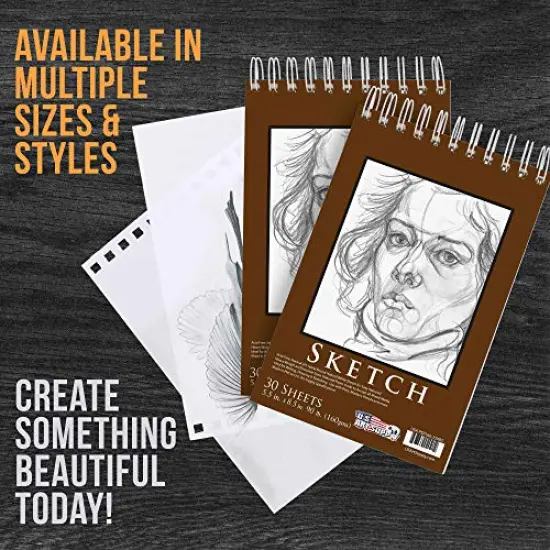 5.5" x 8.5" Top Spiral Bound Sketch Book Pad, Pack of 2, 30 Sheets Each, 90lb (160gsm) - Acid-Free Heavyweight Paper, Artist Sketching Drawing Pad - Pencils, Charcoal - Adults, Student {2}