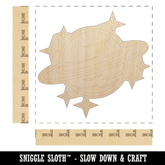 Saturn Planet with Rings and Stars Unfinished Wood Shape Piece Cutout for DIY Craft Projects {1}