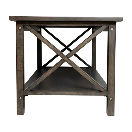Merrick Lane Matty Rustic Coffee Table with Lower Shelf, Farmhouse Style Solid Wood Accent Table Dark Gray {4}