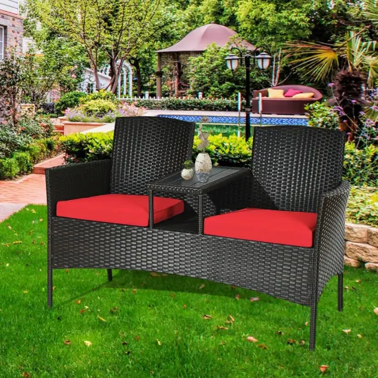 Modern Patio Conversation Set with Built-in Coffee Table and Cushions Red {5}