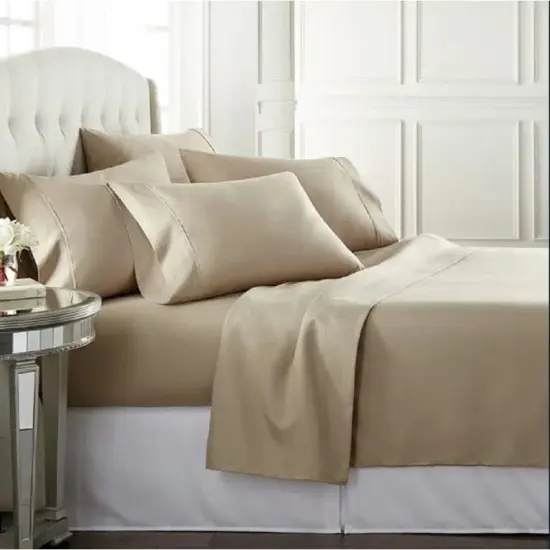 4-Piece Set: 100% Egyptian Cotton 1000 Thread Count Deep Pocket Luxury Sheets Taupe {1}