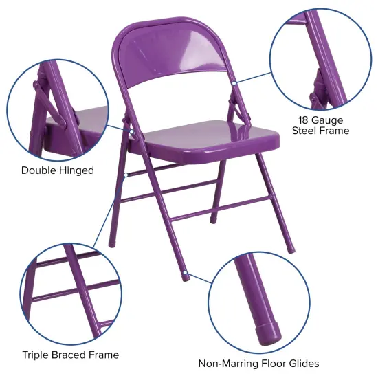 Emma and Oliver 4 Pack Colorful Metal Folding Chair Teen and Event Seating Impulsive Purple {2}