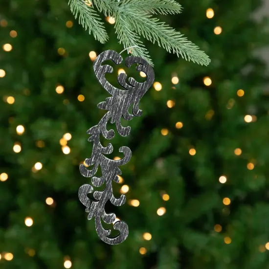 Roman Set of 2 Black and Gray Scrollwork Christmas Ornaments 10.5" {3}