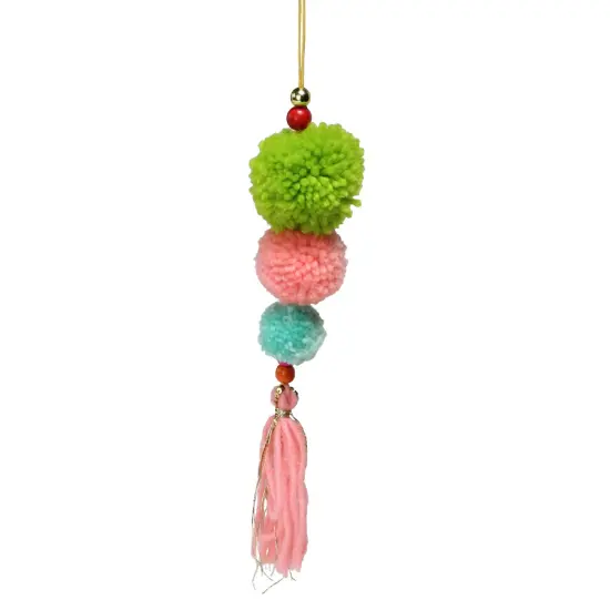 Northlight 10.25" Green and Pink Pom Pom Christmas Ornament {1}