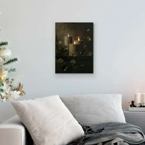 Northlight LED Lighted Glittery Gold Flickering Candles Christmas Canvas Wall Art 15.75" x 11.75" {3}