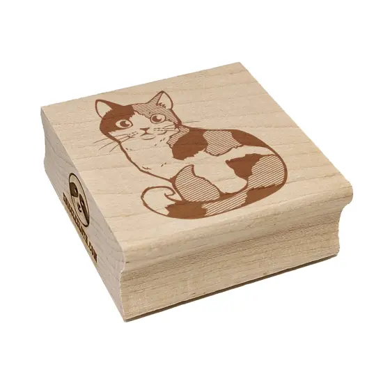 Cute and Curious Spotted Calico Cat Square Rubber Stamp for Stamping Crafting {7}