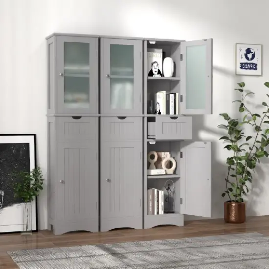 Tall Floor Storage Cabinet with 2 Doors and 1 Drawer for Bathroom White {4}
