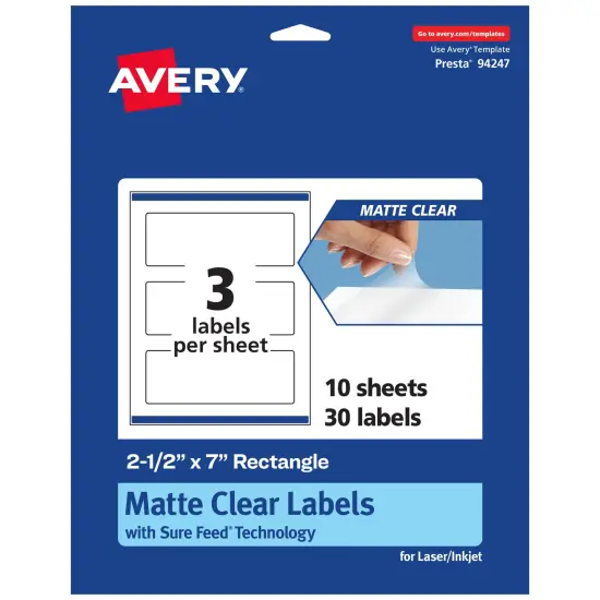 Avery Matte Clear Labels,2-1/2" x 7" Rectangle {7}