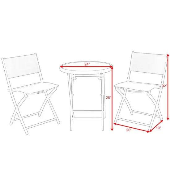 3 Pieces Patio Folding Bistro Set for Balcony or Outdoor Space Red {4}