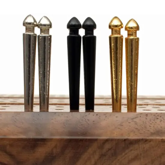 WE Games Premium Easy Grip Cribbage Pegs with a Tapered Design & Velvet Pouch - Set of 9 (3 Brass, 3 Chrome, 3 Black) {2}