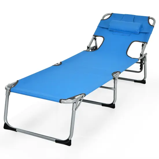 Folding Beach Lounge Chair with Pillow for Outdoor Blue {4}