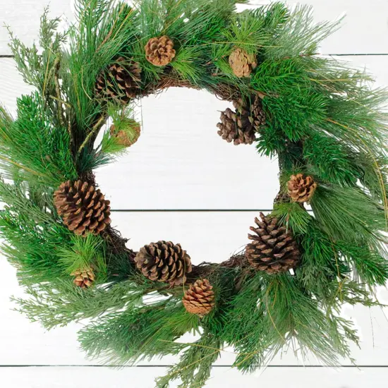 Northlight Real Touch™️ Mixed Pine and Pinecone Artificial Christmas Wreath - 24" - Unlit Green {3}