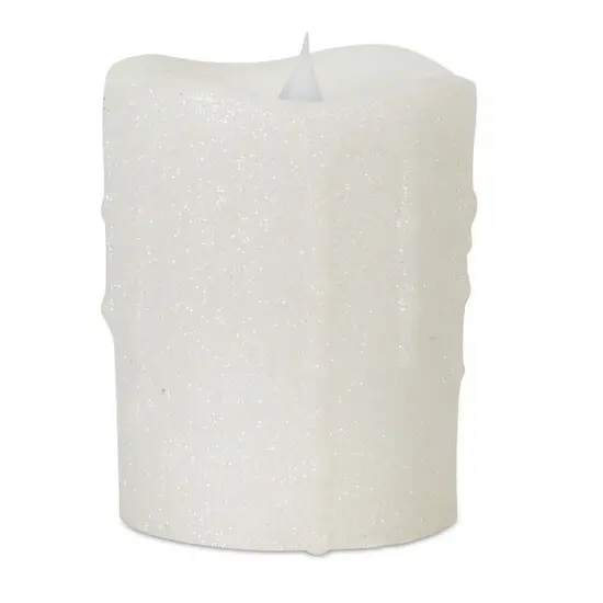 Diva At Home 5.25" White Glitter Flameless LED Pillar Candle with Moving Flame {1}