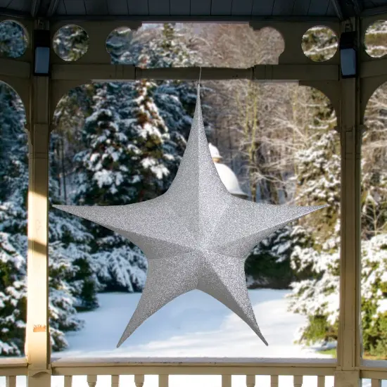 Northlight Foldable Tinsel Glitter Christmas Star Outdoor Decoration - 51" - Silver {3}