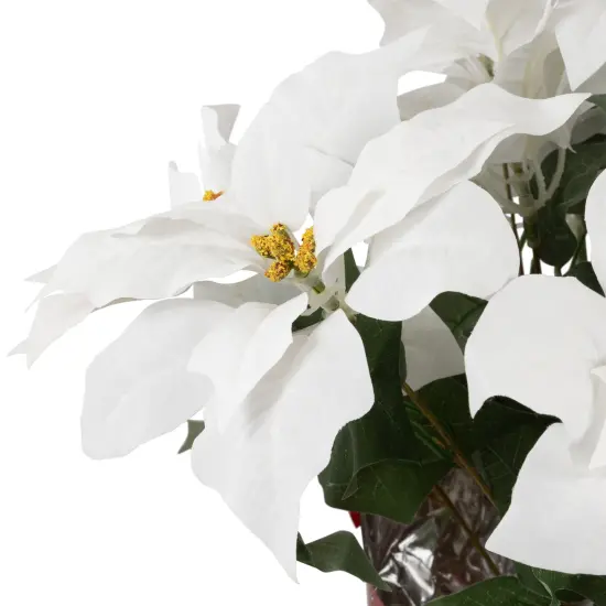Northlight Artificial Christmas Poinsettia in Wrapped Base - 26" - White {7}