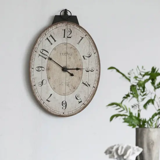 18" x 29" Antique White Oval Wall Clock, Traditional Vintage Home Decor Clock {5}