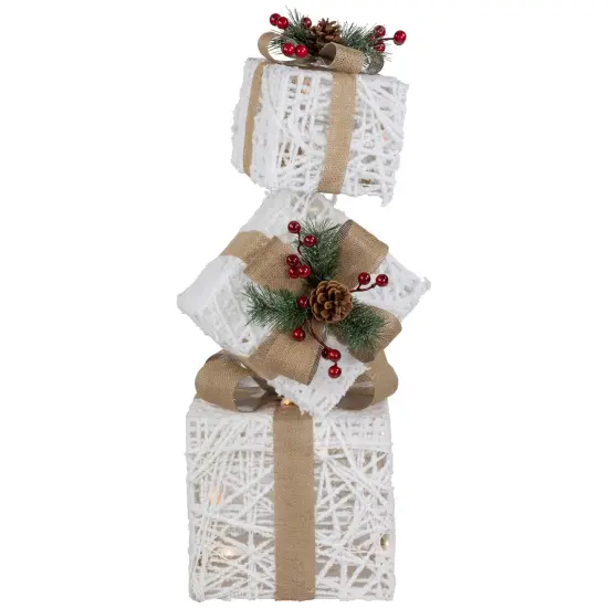 Northlight LED Lighted Stacked Gift Boxes Christmas Decoration - 25.25" - White and Beige {5}