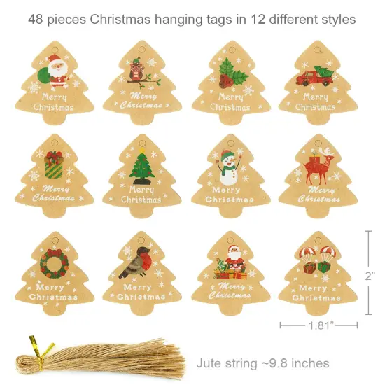 Wrapables Christmas Holiday Gift Tags/Kraft Hang Tags with Jute Strings for Gift-Wrapping, DIY, Arts & Crafts (48pcs) Xmas Trees {2}