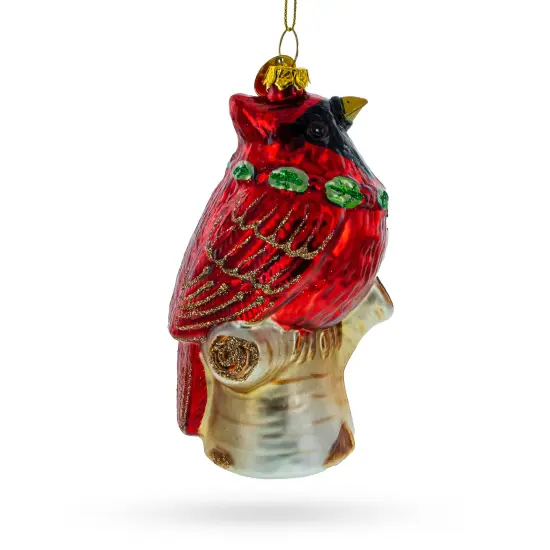 Red Cardinal on a Tree Branch Glass Christmas Ornament {3}