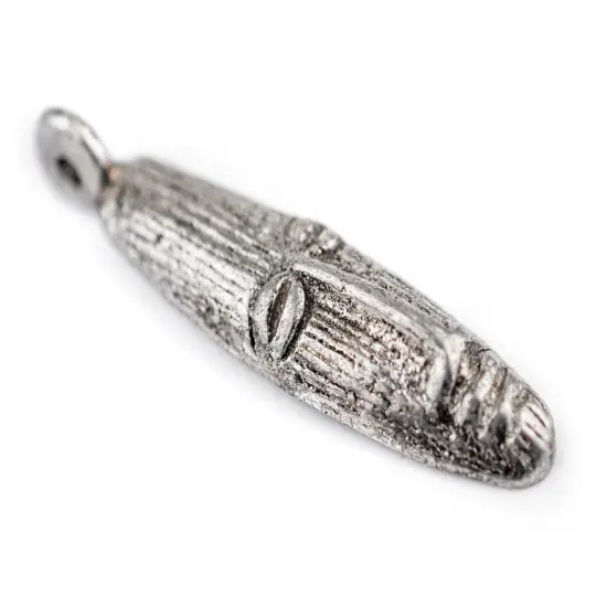 The Bead Chest Elongated Silver Mask Pendant from Africa (9x40mm): Genuine West African Mask Design for DIY Jewelry & Necklaces {3}