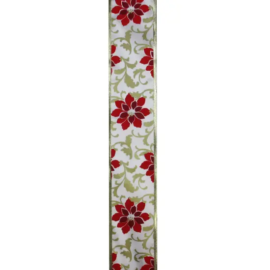 Northlight Red and Gold Poinsettia Print Wired Christmas Craft Ribbon 2.5" x 10 Yards {3}