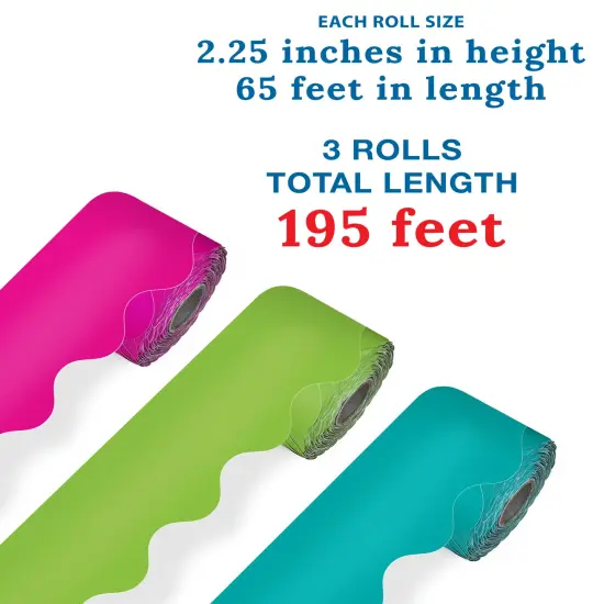 Carson Dellosa 3 Rolls of 195 Ft Scalloped Bulletin Board Borders, Lime Green, Hot Pink, and Teal Classroom Borders for Bulletin Board & Classroom D&eacute;cor, 65 Ft Per Bulletin Board Trim Roll {2}