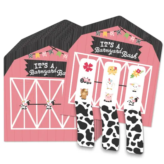 Big Dot of Happiness Girl Farm Animals - Pink Barnyard Baby Shower or Birthday Party Game Pickle Cards - Pull Tabs 3-in-a-Row - Set of 12 {1}