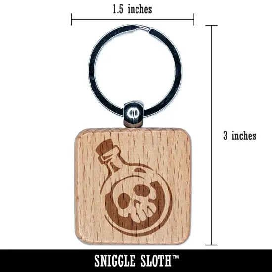 Skull Poison Potion Bottle Engraved Wood Square Keychain Tag Charm {2}
