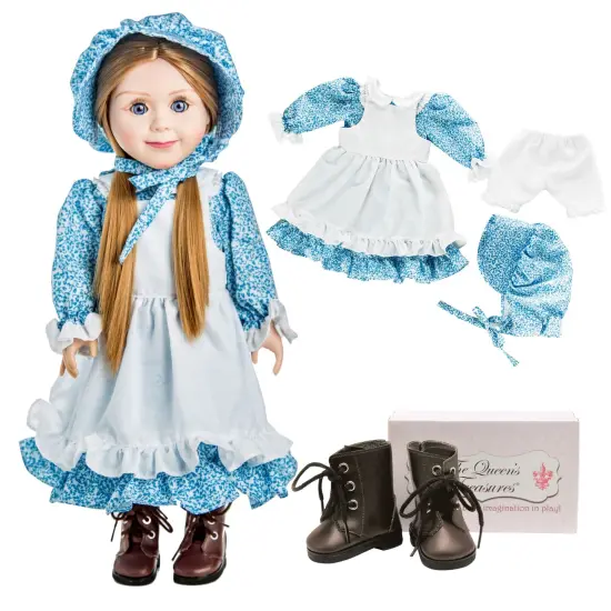 The Queen's Treasures Blue Calico Dress w Brown Lace up Boots for 18-Inch Doll {2}