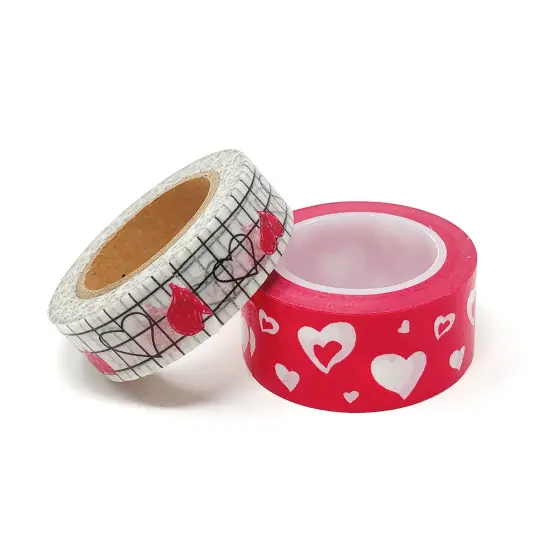 Wrapables 10M L x 15mm W Set of 2 Washi Masking Tape Red Hearts Art {2}