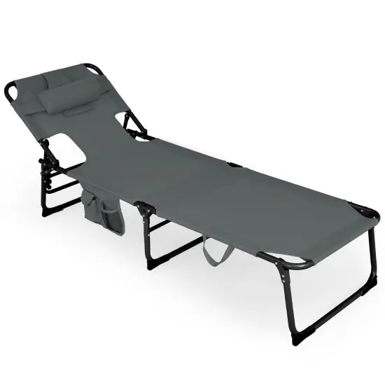 Folding Beach Lounge Chair with Pillow for Outdoor Grey {3}