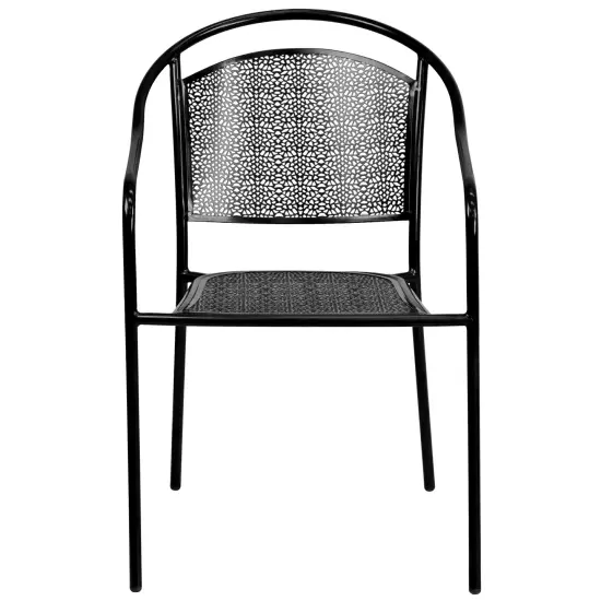 Emma and Oliver Commercial Grade Colorful Metal Patio Arm Chair with Round Back Black {3}