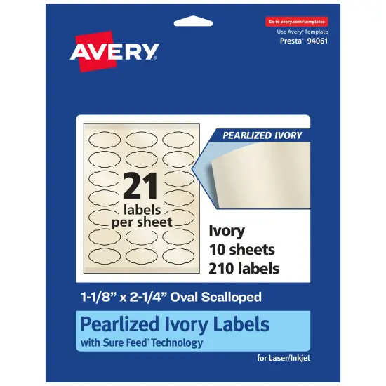 Avery Pearlized Ivory Oval Scalloped Labels with Sure Feed Technology, Print-to-the-Edge, 1-1/8" x 2-1/4" {7}