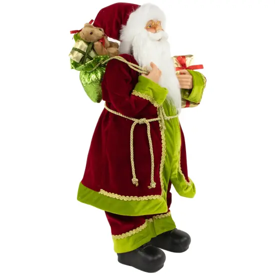 Northlight 24" Red and Bright Green Standing Santa with Presents Christmas Figure {4}