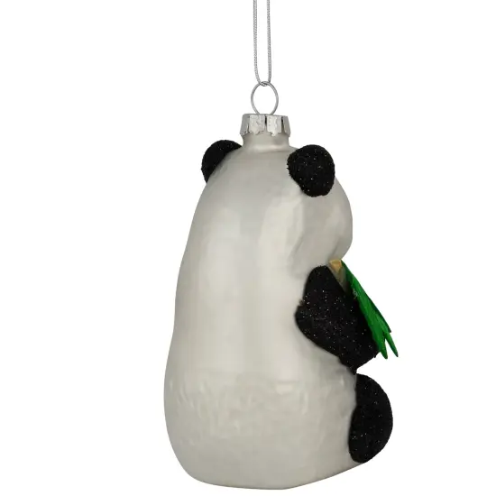 Northlight Glittered Panda Bear Glass Christmas Hanging Ornament - 4" - Black and White {6}