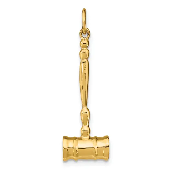 14K Yellow Gold 3D Gavel Charm Judge Court Jewelry 28mm x 10mm {5}