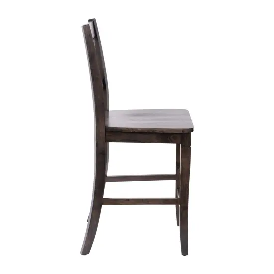 Merrick Lane Imelda Set of Two Solid Wood Modern Farmhouse Dining Stool Gray Wash Walnut {5}