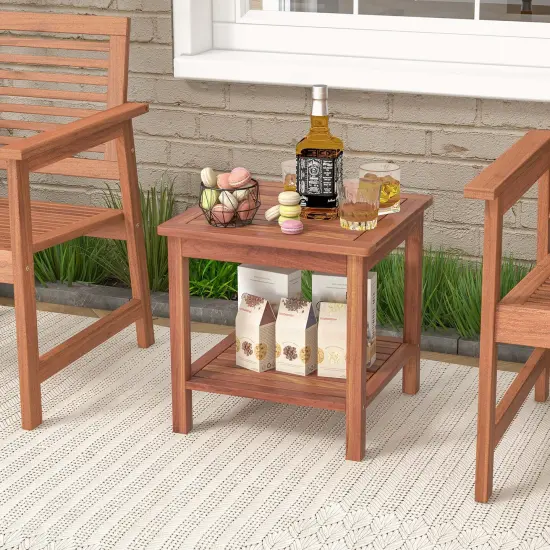 Costway Patio Acacia Wood Side Table 2-Tier Square End Table Porch Poolside Natural {2}