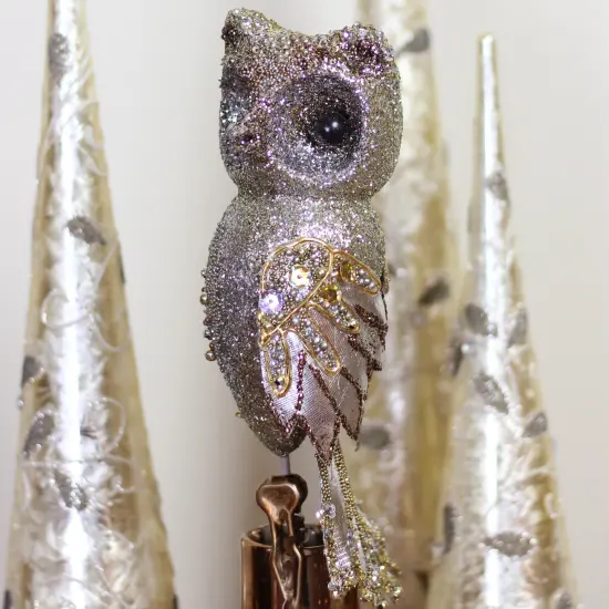 Melrose 10" In the Birches Gold Glittered and Sequined Owl Clip-On Christmas Ornament {5}