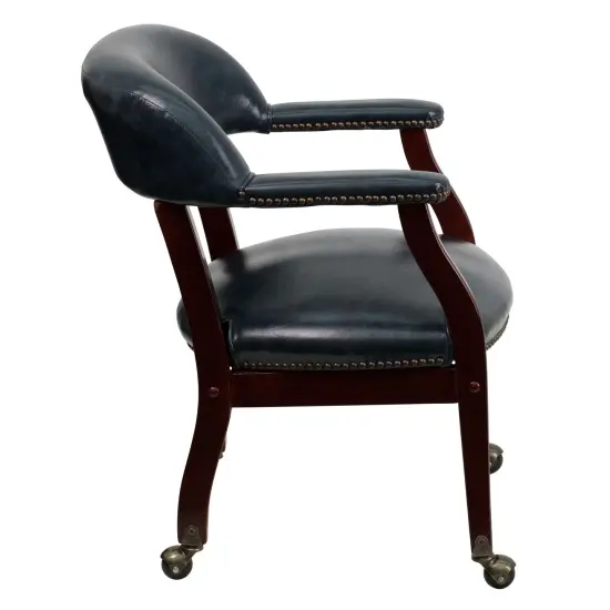 Emma and Oliver Conference Chair with Accent Nail Trimand Casters Navy Vinyl {5}