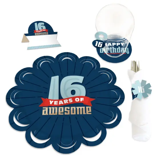 Big Dot of Happiness Boy 16th Birthday - Sweet Sixteen Birthday Party Paper Charger & Table Decorations Chargerific Kit for 8 {1}